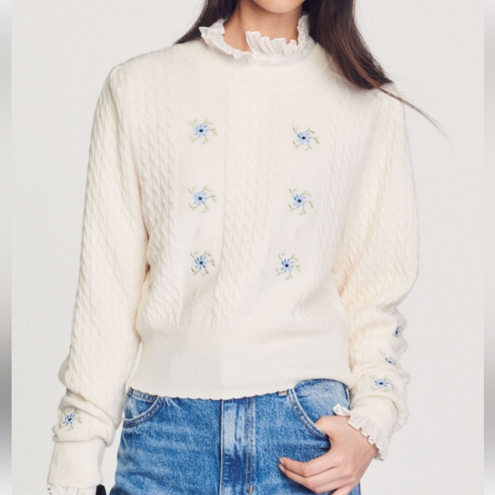 Sandro embroidered cable knit sweater Medium